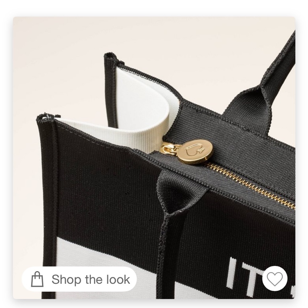 Kate Spade x Target Collab Black and White Tote with “It’s in the bag” text - Picture 4 of 4